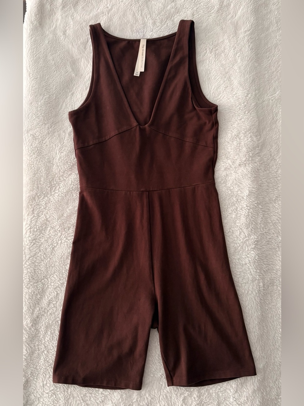 Babaton Brown Sleeveless V-Neck Romper